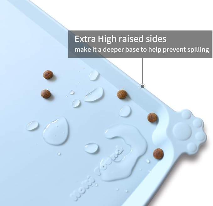 Hoki Found Silicone Pet Food Mats - Non Slip Bowl Placemats for Dogs & Cats - Waterproof, Suitable for Carpet - Frost