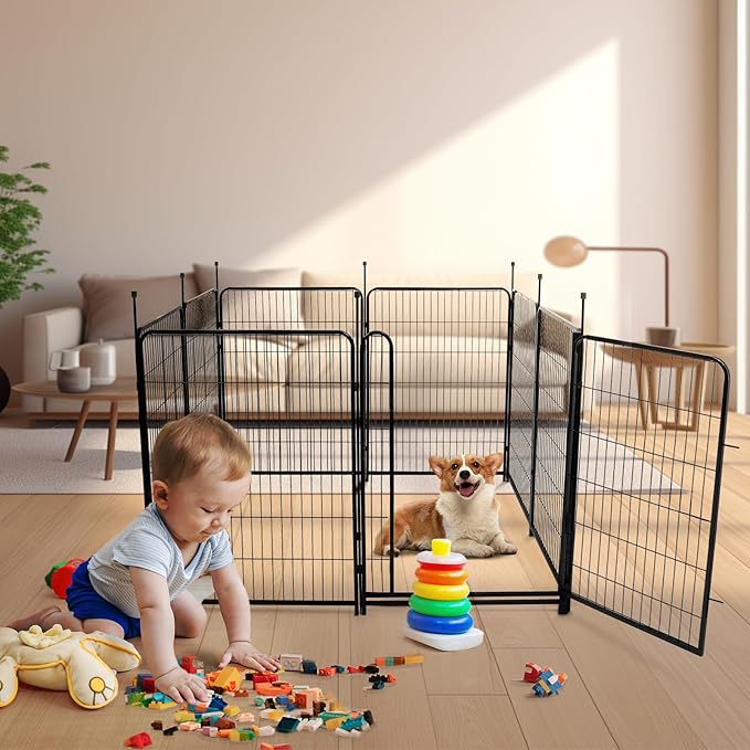 Garden Fencing 40 inch High, Dog Fence Outdoor for Yard, 8 Panels Total 18Ft(L),Gate 21 inches Wide with Low Sills. Fencing for Garden Beds, Rabbit Fence, Anti Dig Fences Barrier