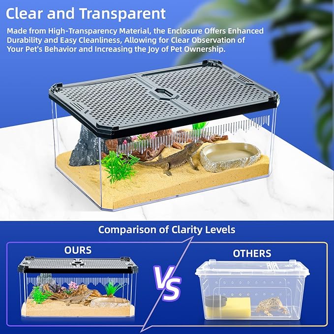 High-Transparency Reptile & Insect Enclosure Terrarium with Magnetic Door, Excellent Ventilation, Easy Cleaning, and Strong, Long-Lasting Build for Gecko, Tarantula, Hermit Crab (7.5x4.9x3.7 Inch)