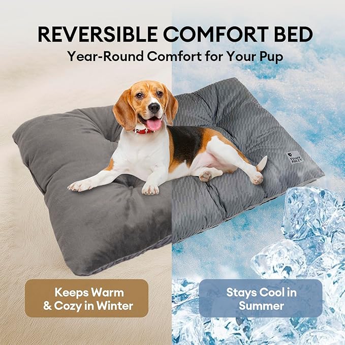 FUNNY FUZZY Washable XL Dog Crate Bed for Extral Large Dogs,Reversible Plush Flat Dog Bed Mat, Pillows,Soft Comfy Kennel Pad,Pet Sleeping Mattress,Pet Cushion,42" × 28", Charcoal Grey