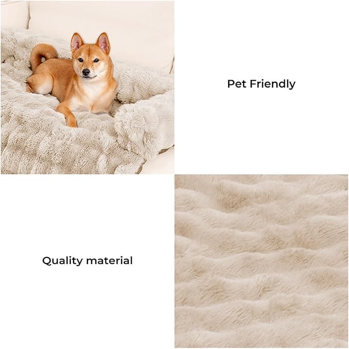 FUNNY FUZZY Pet Fluffy Fuzzy Calming Dog Couch Bed Sofa Protector Washable Pets Mat for Large Medium Small Dogs and Cats (Coffee,37.4 × 33.46 × 6.3 in)