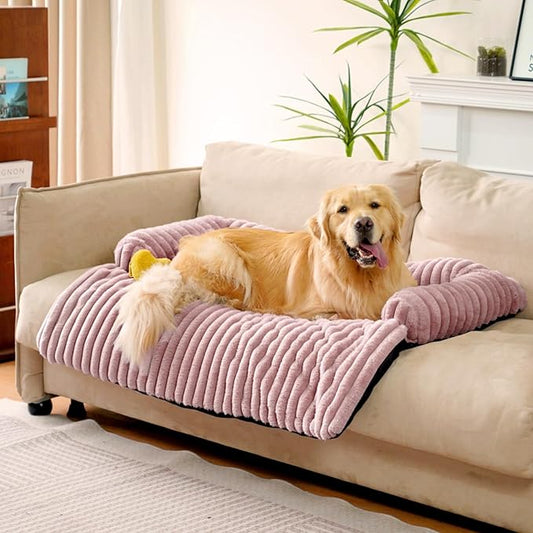 FUNNY FUZZY Pet Couch Cover for Sofa, Calming Dog Bed for Couch, Fluffy Plush Dog Couch Mat for Furniture Protector for Large Medium Small Pets, 47×37 in, Pink