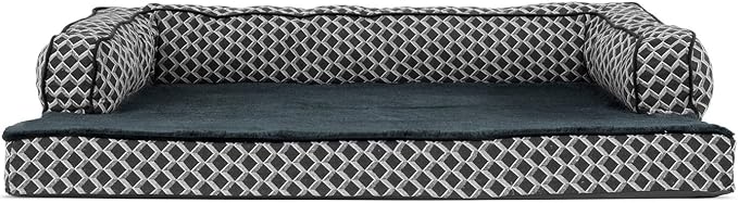 Furhaven Memory Foam Dog Bed for Large Dogs w/ Removable Bolsters & Washable Cover, For Dogs Up to 95 lbs - Plush & Woven Decor Comfy Couch Sofa - Diamond Gray, Jumbo/XL