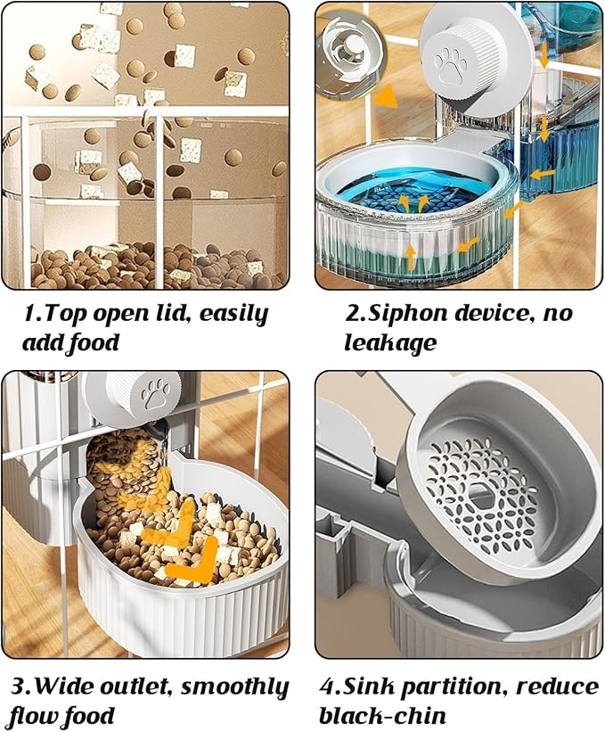 GPY Automatic Hanging Gravity Pet Feeder and Water Dispenser Set ，Automatic Dog Feeder and Dog Water Dispenser for Dogs Cats Pets Animals Large Capacity (Blue Water Feeder&Food Feeder) (Grey)