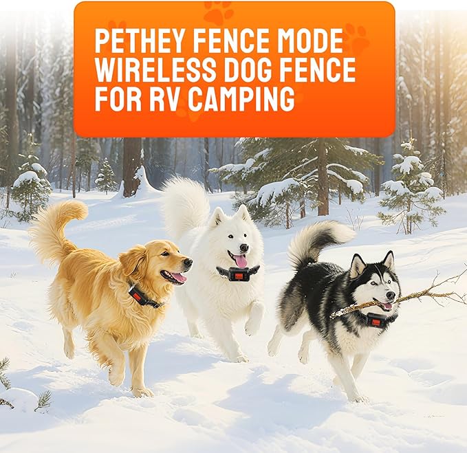 GPS Dog Collar Fence System. PetHey Wireless Dog Fence System, IPX7 Waterproof, 33–999 Yd Adjustable Boundary, Auto Memory Setting, Vibration & Shock Collar for Dogs, Dog Fencing Outdoor for Yard