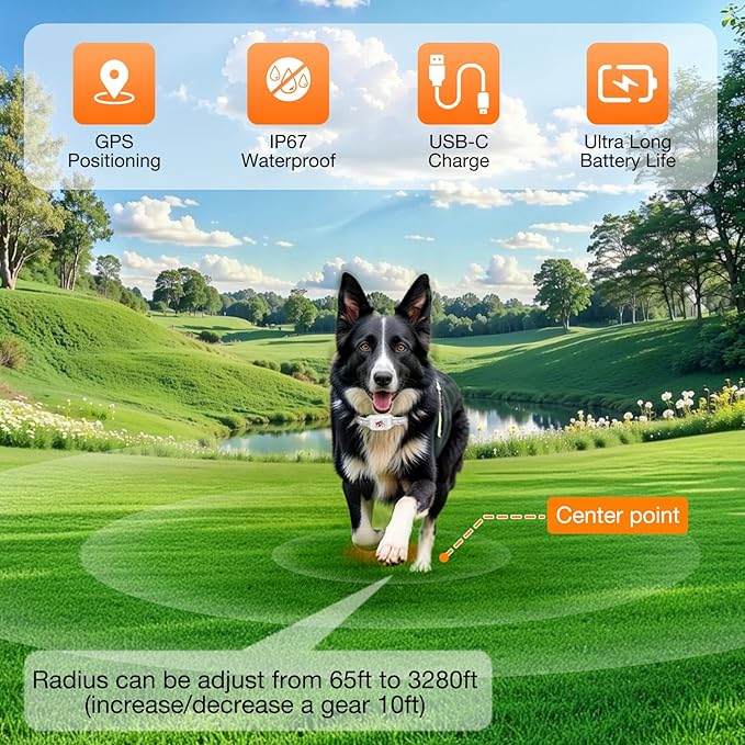 GPS + Wireless Dog Fence & Training Collar – No Subscription, App Geo-Fence 3280ft, 60-164ft Bluetooth Training, 3 Correction Modes, Auto Sleep/Wake, 7-Day Battery, 3-Dog Support (White)