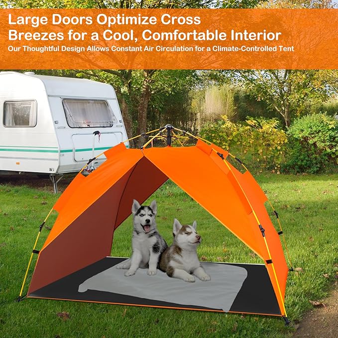 Dog Canopy Shade Shelter Tent for Small Medium Elevated Raised Outdoor Dog Bed Cots, Outside Dog House Pet Sun Umbrella, Quick Setup & No Assembly Needed, Orange 55"X40" (Cots Not Included)