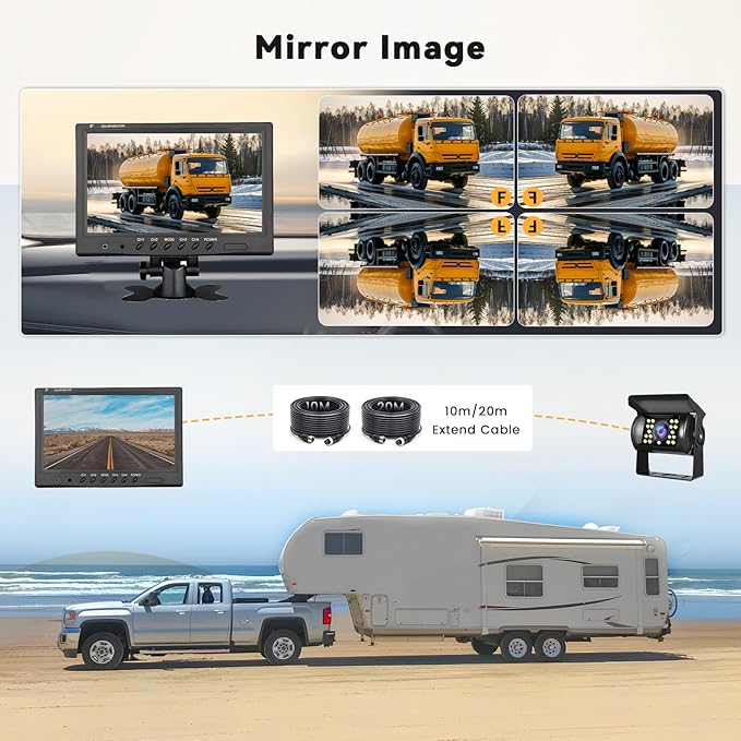 Hikity Backup Camera with Monitor Kit, 9‘’ Car Rear View Monitor with Waterproof 18 IR LED Night Vision Reverse Camera + 4 Pins Connector Cable Backup Camera System for RV Bus Trailer Truck