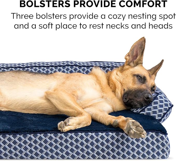 Furhaven Memory Foam Dog Bed for Medium/Small Dogs w/ Removable Bolsters & Washable Cover, For Dogs Up to 35 lbs - Plush & Woven Decor Comfy Couch Sofa - Diamond Blue, Medium