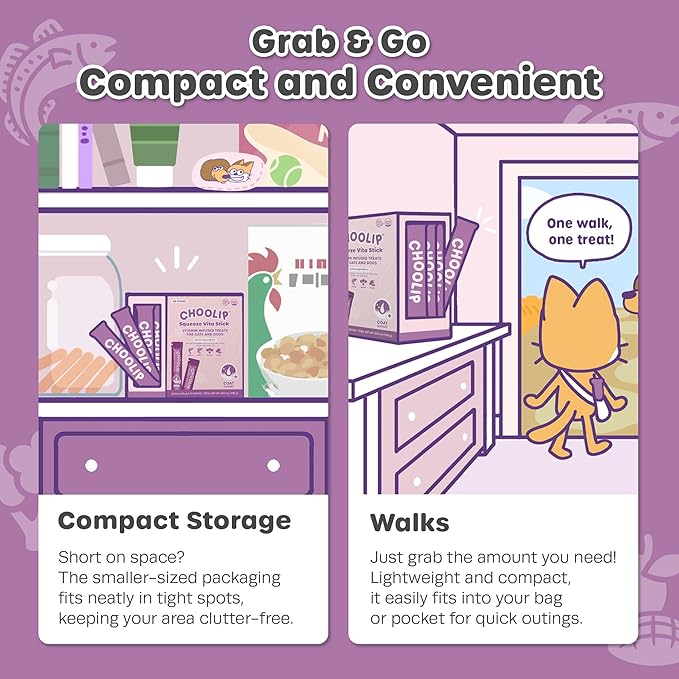 Grab & Go Squeeze Vita Stick Lickable Treats for Dogs & Cats. 49 Coat Support Sticks with Essential multivitamins. Soft and Tasty Paste for All Life Stages, Supporting Coat Health