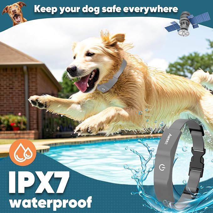 GPS Electric Dog Fence with Free App, Wireless Fence System with Training Collar, Portable Fence for Outdoor Use, Rechargeable Waterproof Flexiable Collar, Adjustable of Dogs (Grey)