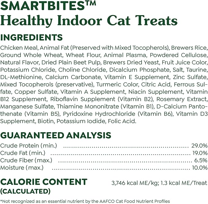 Greenies Feline Smartbites Healthy Indoor Cat Treats, Chicken Flavor, 16 oz. Tub