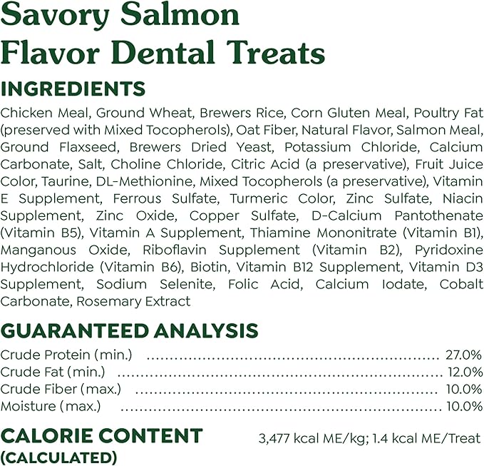 Greenies Feline Adult Dental Cat Treats, Savory Salmon Flavor, 9.75 oz. Tub