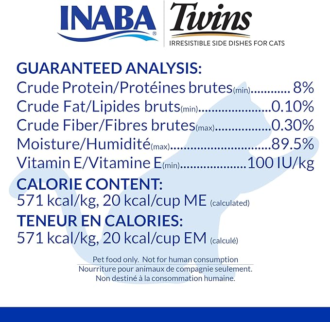 INABA Twins for Cats, Side Dish/Topper Cups, 1.23 Ounces per Serving, 16 Servings, Tuna & Chicken with Scallop Recipe