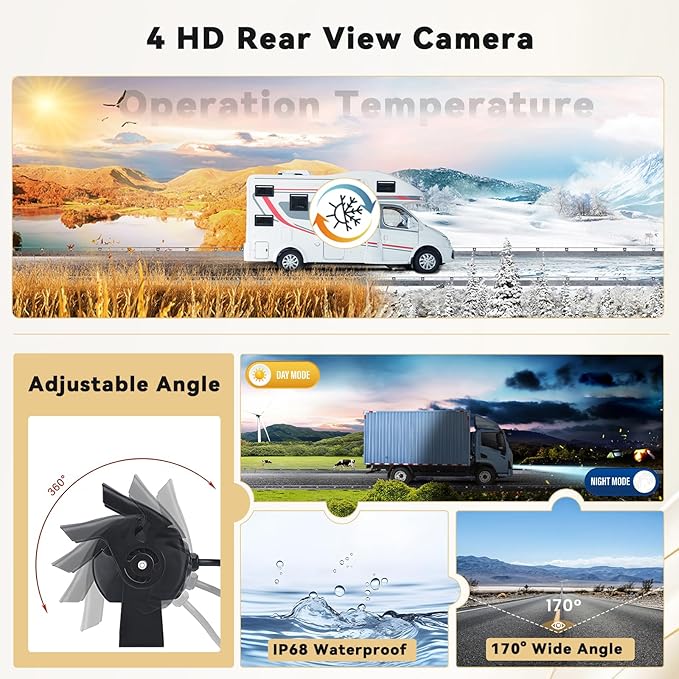 Hikity Backup Camera with Monitor Kit, 9‘’ Car Rear View Monitor with Waterproof 18 IR LED Night Vision Reverse Camera + 4 Pins Connector Cable Backup Camera System for RV Bus Trailer Truck